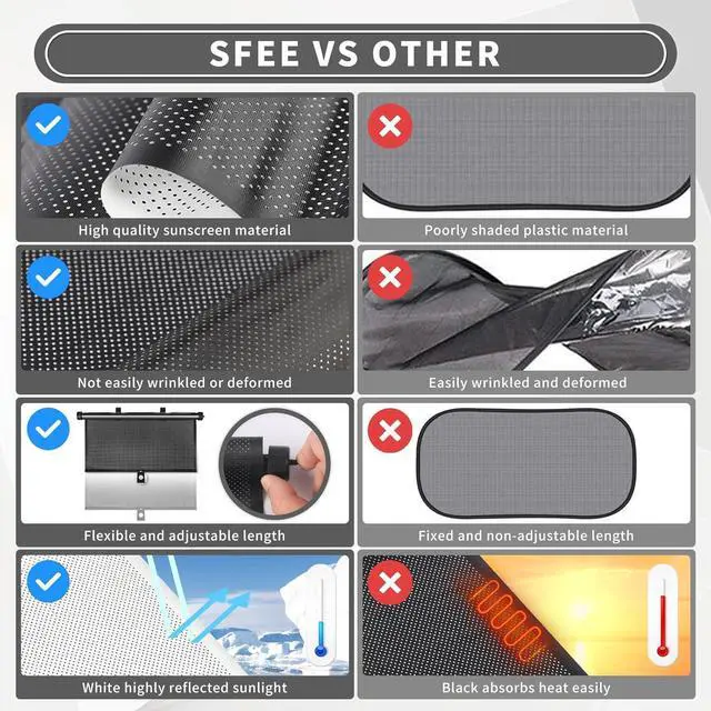 Alt view image 7 of 7 - Sfee Car Window Shade for Side Windows, 2 Pack Sun Shade Retractable for Car Blocks Heat and UV Rays Glare Protection Roller Sunshade Visor for Baby, Kids, Pets, Passengers