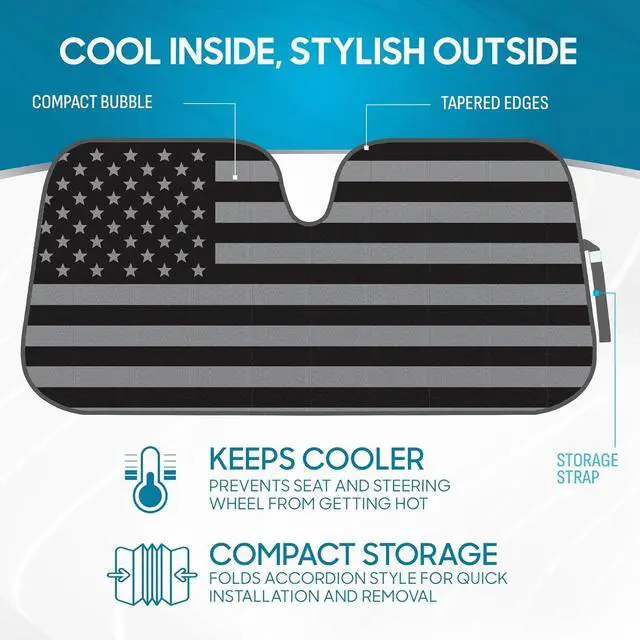 Alt view image 3 of 7 - BDK USA 4th of July American Flag Black Curved Accordion Sun Visor for Car Windshield Cover - Truck Window Shades Car Flag & Sun Visor for Truck Windshield Sunshade - 58 x 27 inches