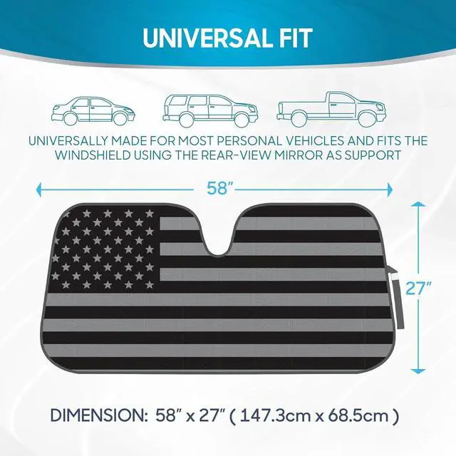 Alt view image 5 of 7 - BDK USA 4th of July American Flag Black Curved Accordion Sun Visor for Car Windshield Cover - Truck Window Shades Car Flag & Sun Visor for Truck Windshield Sunshade - 58 x 27 inches