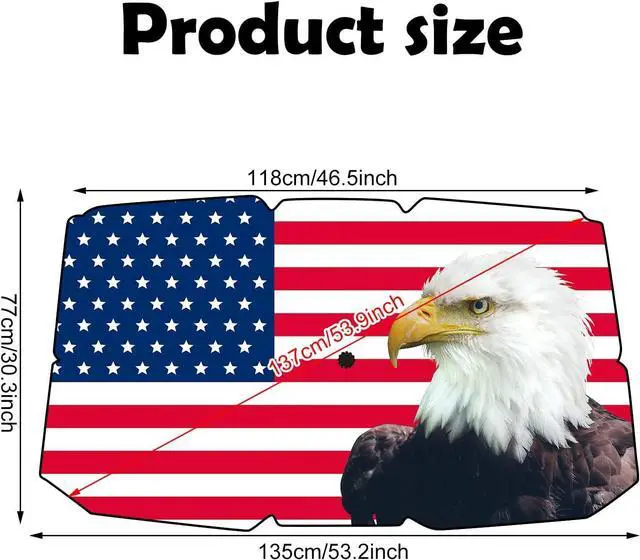 Alt view image 2 of 7 - Riakrum Patriotic Eagle American Flag Car Windshield Sun Shade Umbrella Foldable UV Ray Windshield Sun Shade Car Front Window Sunshade Keep Vehicle Cool Heat Reflector, Fit Various Size