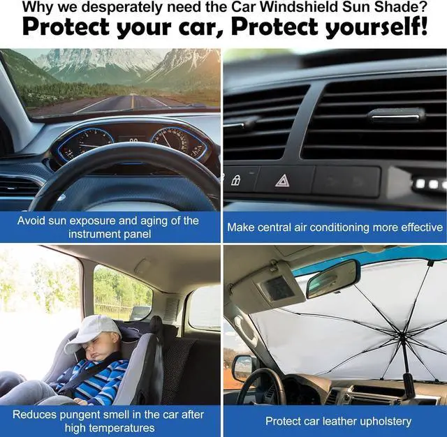 Alt view image 5 of 7 - Riakrum Patriotic Eagle American Flag Car Windshield Sun Shade Umbrella Foldable UV Ray Windshield Sun Shade Car Front Window Sunshade Keep Vehicle Cool Heat Reflector, Fit Various Size