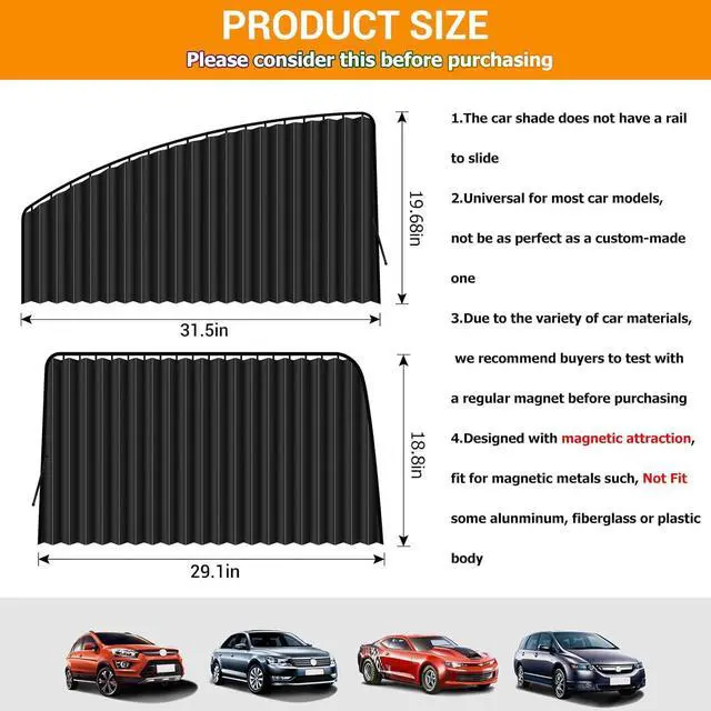 Alt view image 4 of 7 - ZATOOTO 4 PCS Side Window Sun Shade Black Privacy Sunshade - Magnetic Curtain Blinds Covers - Keeps Cooler Screen for Sleeping Camping Accessories