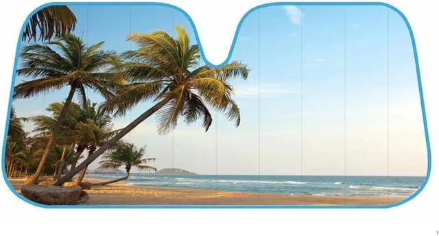 Main image of BDK Palm Tree Tropical Island Front Windshield Sun Shade Accordion Folding Cute Car Window Shades for Truck & Car Sunshade Shield for Sun UV Rays - Visor Protector Keeps Vehicle Cool - 58 x 27 inches