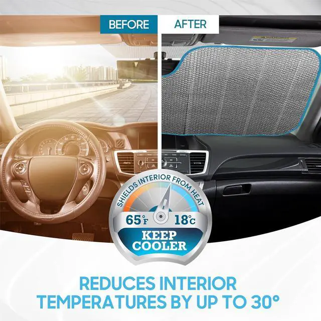 Alt view image 4 of 7 - BDK Palm Tree Tropical Island Front Windshield Sun Shade Accordion Folding Cute Car Window Shades for Truck & Car Sunshade Shield for Sun UV Rays - Visor Protector Keeps Vehicle Cool - 58 x 27 inches