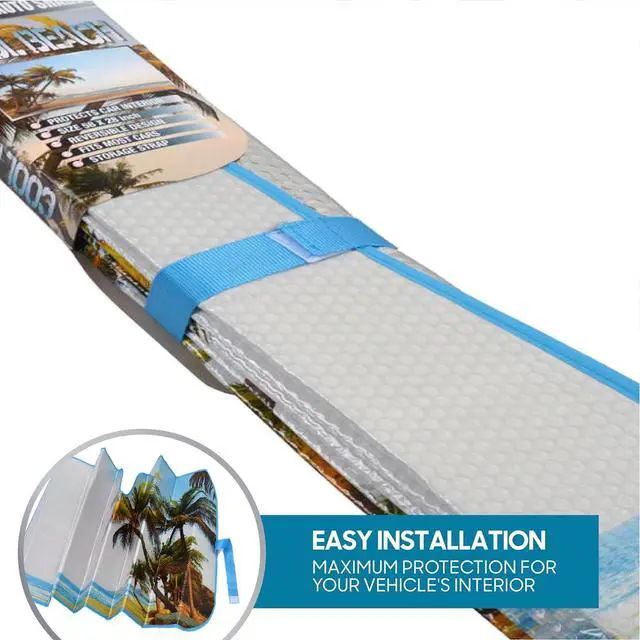 Alt view image 5 of 7 - BDK Palm Tree Tropical Island Front Windshield Sun Shade Accordion Folding Cute Car Window Shades for Truck & Car Sunshade Shield for Sun UV Rays - Visor Protector Keeps Vehicle Cool - 58 x 27 inches