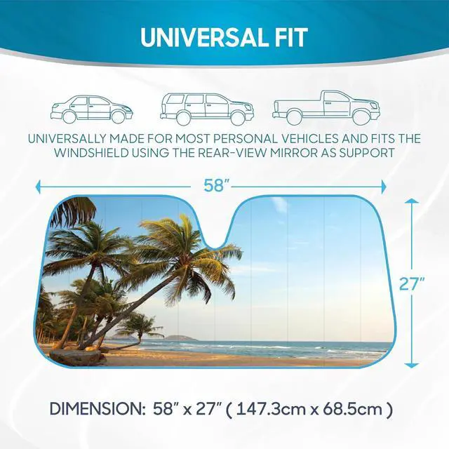 Alt view image 6 of 7 - BDK Palm Tree Tropical Island Front Windshield Sun Shade Accordion Folding Cute Car Window Shades for Truck & Car Sunshade Shield for Sun UV Rays - Visor Protector Keeps Vehicle Cool - 58 x 27 inches