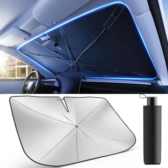 Main image of [2025 Upgrade] Weektic Windshield Sun Shade Umbrella [Urethane Coated Heat Shield] Ultimate Cooling Car Sun Shade Protect Interior from Sun Rays & Keep Cool, Small(53" L x 30" W)