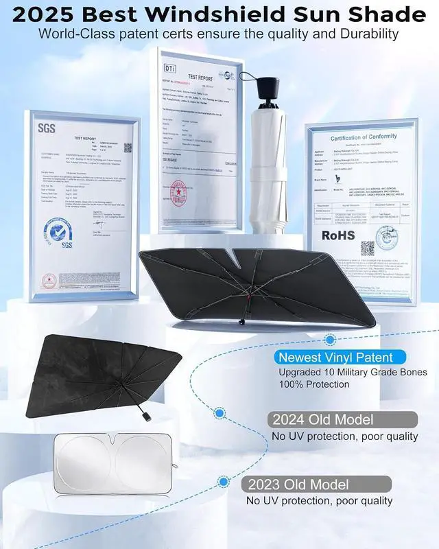 Alt view image 4 of 7 - [2025 Upgrade] Weektic Windshield Sun Shade Umbrella [Urethane Coated Heat Shield] Ultimate Cooling Car Sun Shade Protect Interior from Sun Rays & Keep Cool, Small(53" L x 30" W)