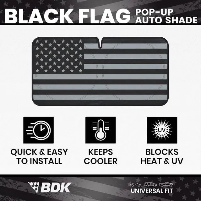 Alt view image 3 of 7 - BDK USA Black American Flag Accordion Sun Visor for Car Windshield - Patriotic Truck Windshield Sunshade Visor - 4th of July Sun Shade & Memorial Weekend Patriotism  64 x 32 inches