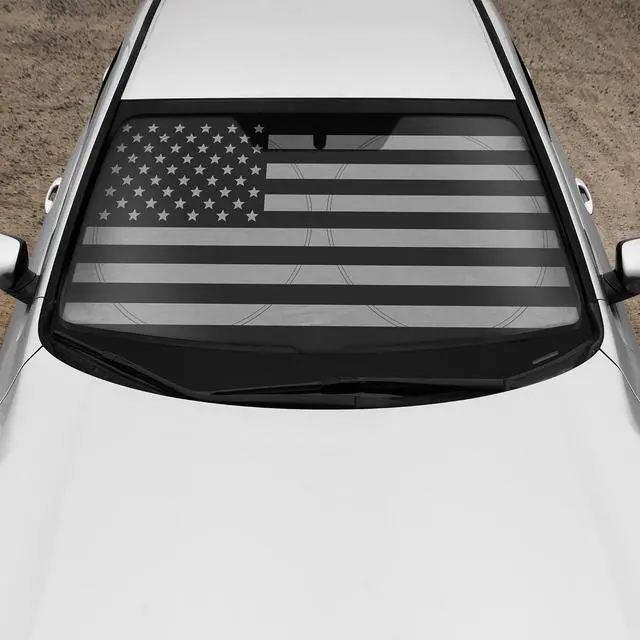 Alt view image 4 of 7 - BDK USA Black American Flag Accordion Sun Visor for Car Windshield - Patriotic Truck Windshield Sunshade Visor - 4th of July Sun Shade & Memorial Weekend Patriotism  64 x 32 inches