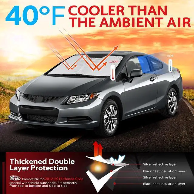 Alt view image 2 of 6 - KAYZT Windshield Sun Shade for 2012-2015 Honda Civic Foldable Sunshade Front Window Custom Fit Car Accessories