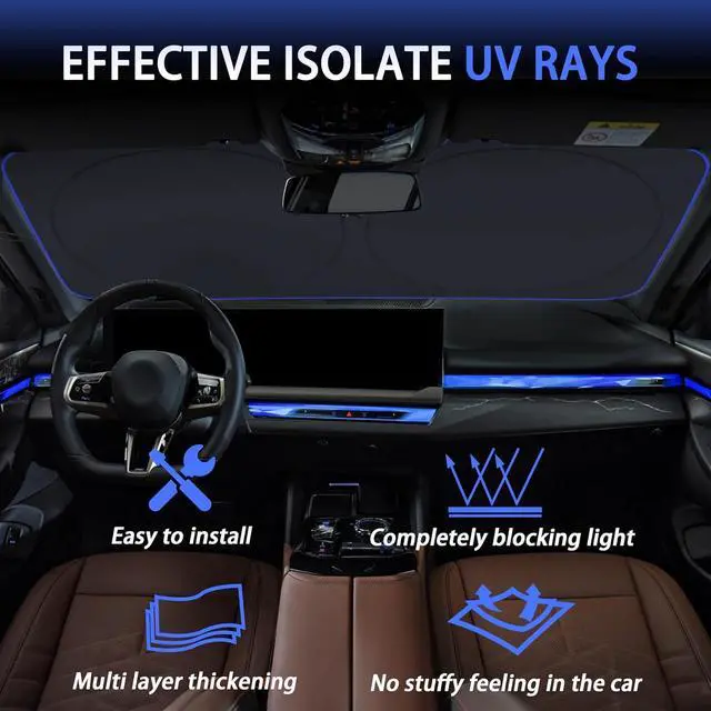Alt view image 6 of 7 - MORNYRAY Car Windshield Sun ShadeReflector Sunshade Offers Ultimate Protection for Car InteriorCool Reflective Sun BlockerFoldable Car Interior Accessories (Black, Small),(59 x 29 inches)