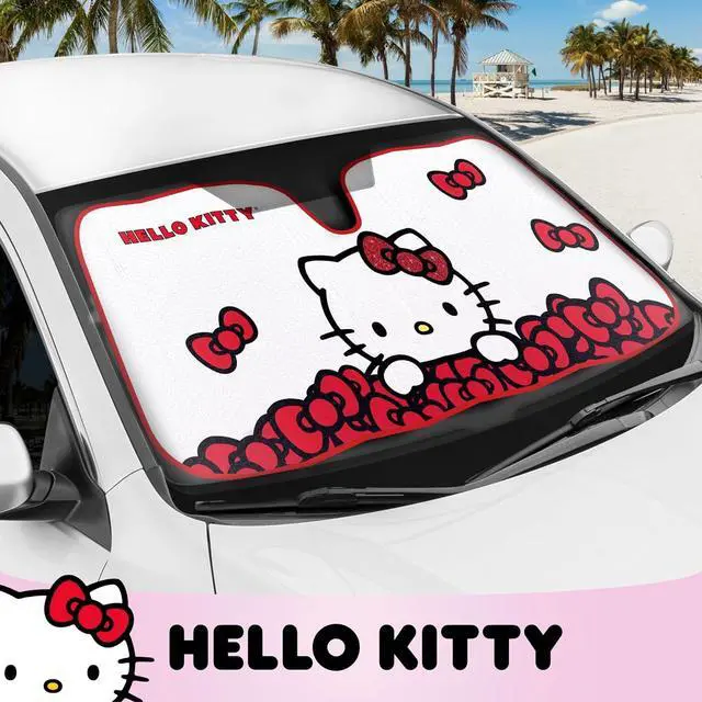 Alt view image 2 of 7 - Hello Kitty Car Windshield Sun Shade, Official Sanrio Sun Shade for Car Window, Cute Car Sun Shade for Windshield, Hello Kitty Car Accessories for Women (Red Bow Dreams)