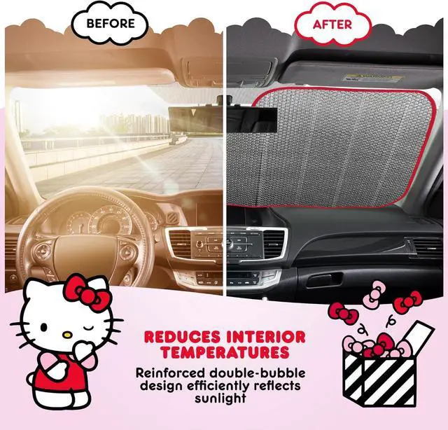 Alt view image 4 of 7 - Hello Kitty Car Windshield Sun Shade, Official Sanrio Sun Shade for Car Window, Cute Car Sun Shade for Windshield, Hello Kitty Car Accessories for Women (Red Bow Dreams)