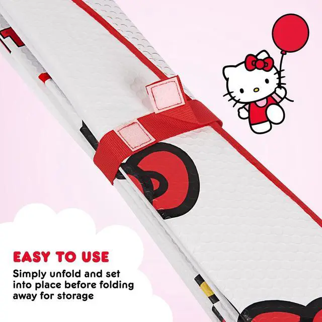 Alt view image 5 of 7 - Hello Kitty Car Windshield Sun Shade, Official Sanrio Sun Shade for Car Window, Cute Car Sun Shade for Windshield, Hello Kitty Car Accessories for Women (Red Bow Dreams)