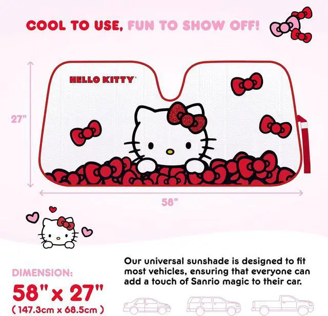 Alt view image 6 of 7 - Hello Kitty Car Windshield Sun Shade, Official Sanrio Sun Shade for Car Window, Cute Car Sun Shade for Windshield, Hello Kitty Car Accessories for Women (Red Bow Dreams)