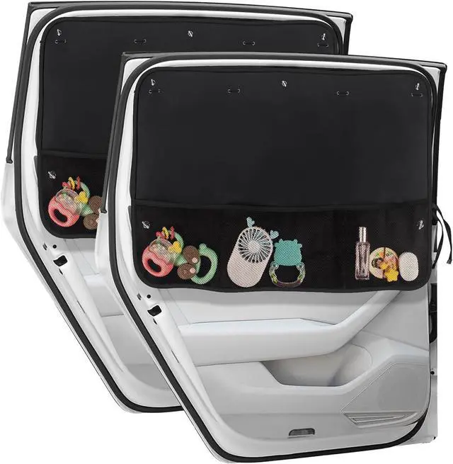 Main image of Car Sun Shade Side Window, 2 Pcs Blackout Car Window Shade for Baby Privacy with Storage Net Pockets Car Curtains 7 Suction Cups for Heat/UV Protection Sun Block Covers