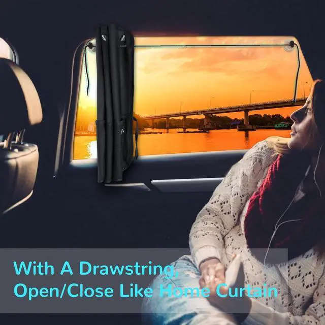 Alt view image 3 of 7 - Car Sun Shade Side Window, 2 Pcs Blackout Car Window Shade for Baby Privacy with Storage Net Pockets Car Curtains 7 Suction Cups for Heat/UV Protection Sun Block Covers