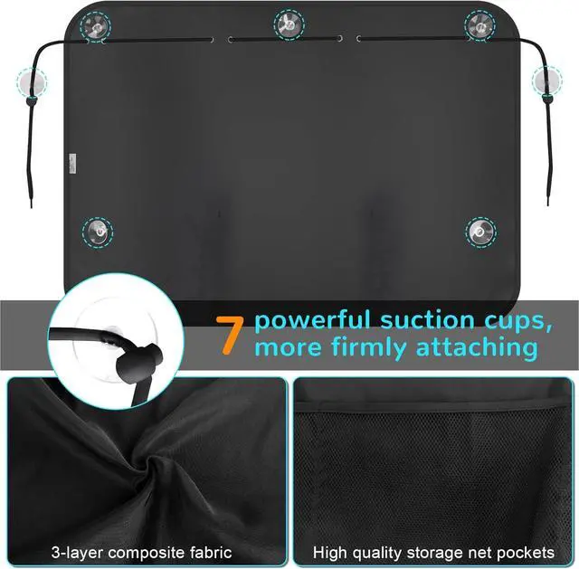 Alt view image 4 of 7 - Car Sun Shade Side Window, 2 Pcs Blackout Car Window Shade for Baby Privacy with Storage Net Pockets Car Curtains 7 Suction Cups for Heat/UV Protection Sun Block Covers