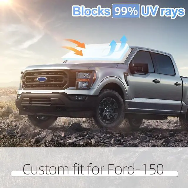 Alt view image 2 of 6 - for Ford F150 F-150 F250 F350 F450 2015-2020 Sunshade Sun Shade Windshield Cover - 4 Layers Front Window Shade 240T Retractable Custom Sun Visor Blocks UV Rays Truck Accessories