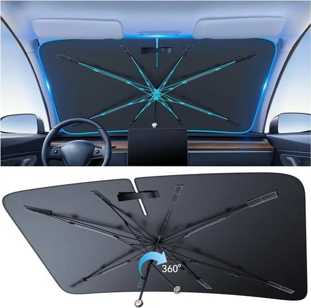 Main image of Car Windshield Sun Shade [2025 Upgrade] - Blocks 99.9% UV Rays | 99% Vehicles Compatibility Retractable Sun Shade for Car Windshield Shades for Front Windows Sunshade Medium (57" L x 32" W)