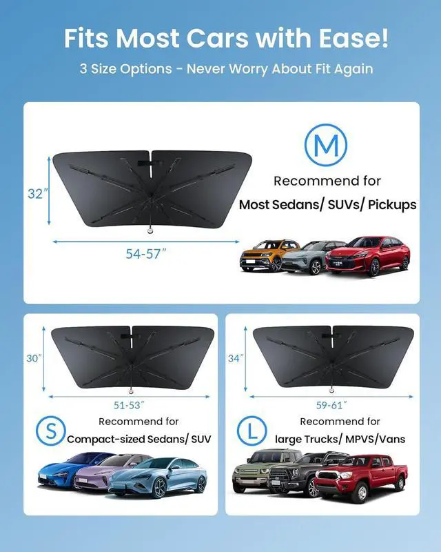 Alt view image 5 of 7 - Car Windshield Sun Shade [2025 Upgrade] - Blocks 99.9% UV Rays | 99% Vehicles Compatibility Retractable Sun Shade for Car Windshield Shades for Front Windows Sunshade Medium (57" L x 32" W)