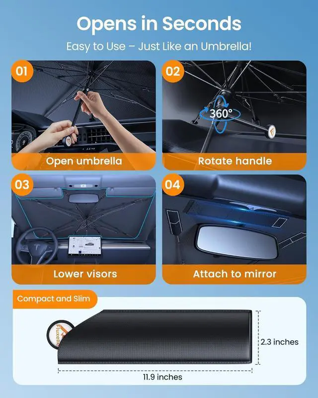 Alt view image 6 of 7 - Car Windshield Sun Shade [2025 Upgrade] - Blocks 99.9% UV Rays | 99% Vehicles Compatibility Retractable Sun Shade for Car Windshield Shades for Front Windows Sunshade Medium (57" L x 32" W)