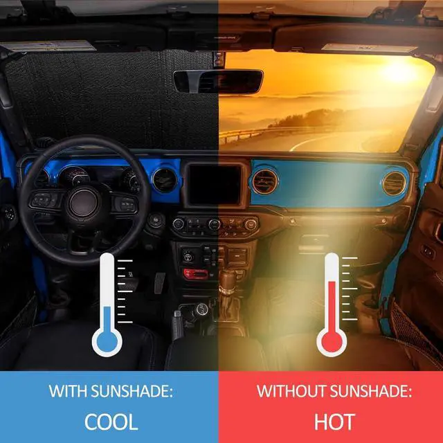 Alt view image 2 of 7 - Windshield Sun Shade Compatible with Jeep Wrangler JK JKU JL JLU 1997-2023 & Jeep Gladiator JT 2020-2023 16.5"x52.5" Folding Front Window Sun Shade for Car Accessories (American Flag)