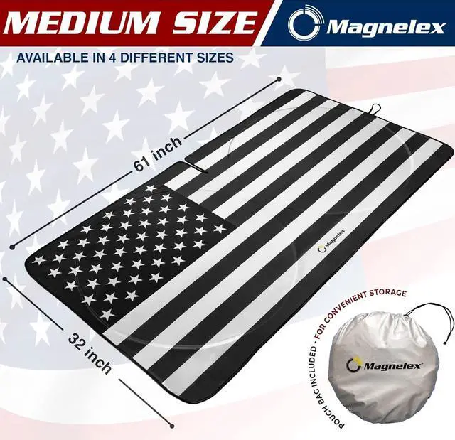 Alt view image 2 of 7 - American Flag Windshield Sun Shade, High-Resolution Car Sun Shield with Mirror Cut-Out for Automotive Interior Sun and Heat Protection, Folding Sunshade with Storage Bag - Medium, Black & White