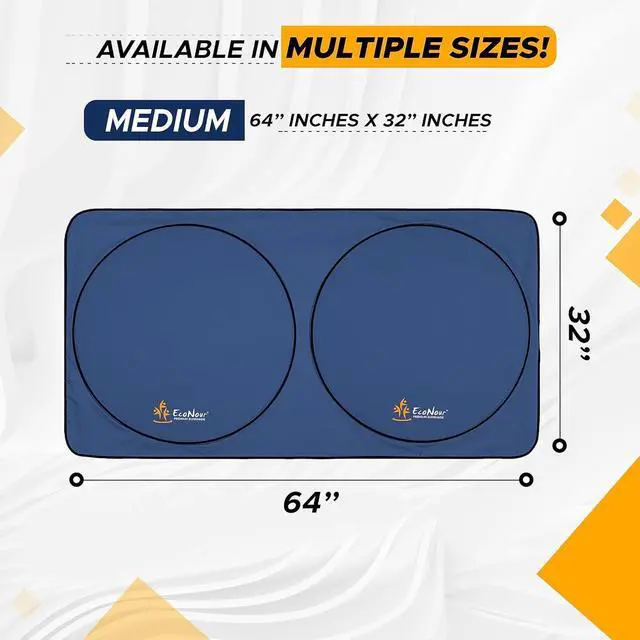 Alt view image 3 of 7 - EcoNour Car Windshield Sun Shade | Premium 300T Polyester Automotive Heat Shield | Sunshade for Car Windshield, Front Window Sun Shade, UV Glare Protection | Fits Sedans, Mini SUVs, Hatchbacks (64x32)
