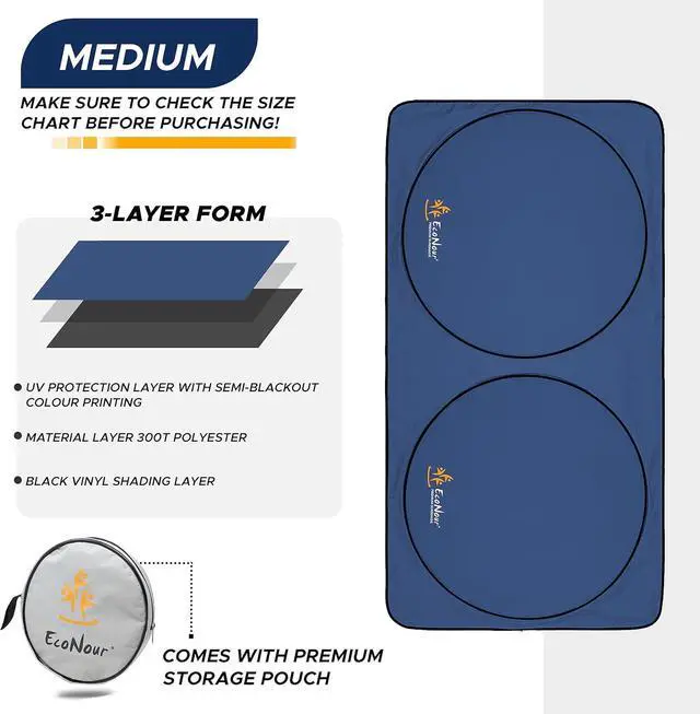 Alt view image 6 of 7 - EcoNour Car Windshield Sun Shade | Premium 300T Polyester Automotive Heat Shield | Sunshade for Car Windshield, Front Window Sun Shade, UV Glare Protection | Fits Sedans, Mini SUVs, Hatchbacks (64x32)