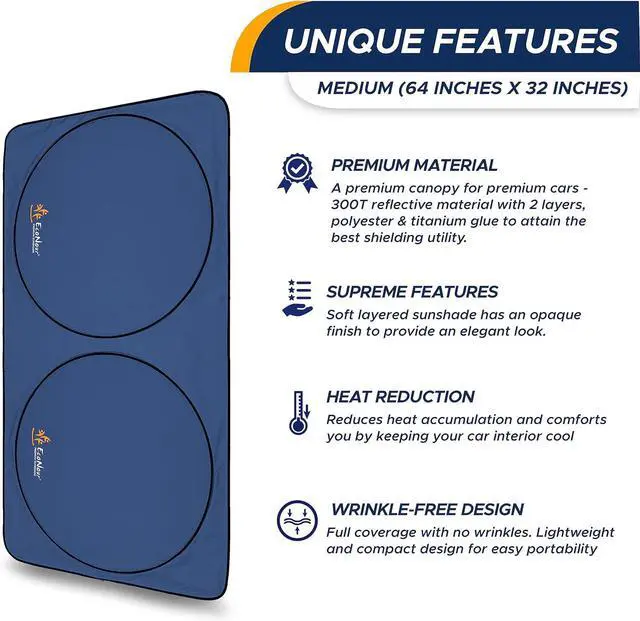 Alt view image 7 of 7 - EcoNour Car Windshield Sun Shade | Premium 300T Polyester Automotive Heat Shield | Sunshade for Car Windshield, Front Window Sun Shade, UV Glare Protection | Fits Sedans, Mini SUVs, Hatchbacks (64x32)