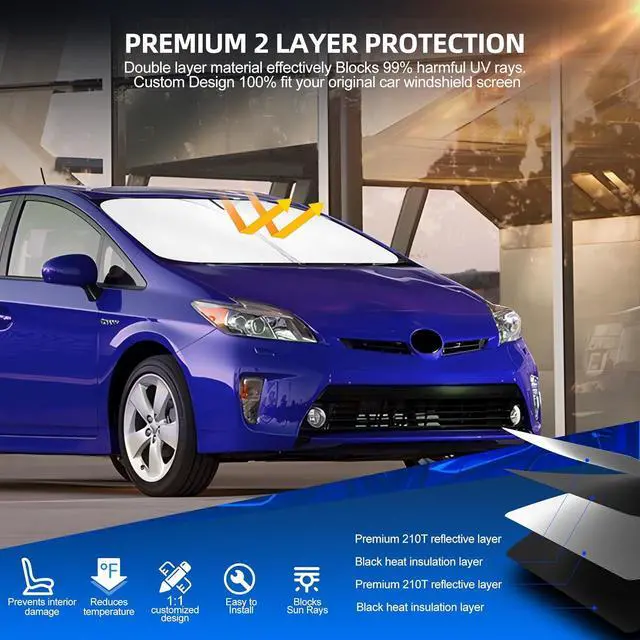Alt view image 3 of 7 - Windshield Sun Shade for Toyo-ta Prius 2010-2015 Foldable Sunshade Custom Fit Front Window Car Interior Accessories Protector Blocks UV Rays