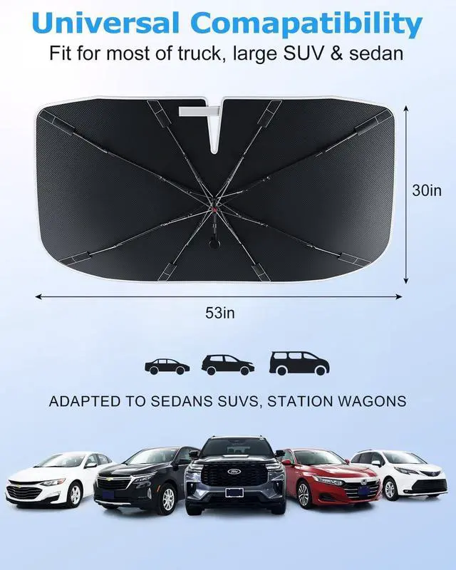 Alt view image 6 of 7 - [2025 Upgrade] Weektic Windshield Sun Shade Umbrella [Urethane Coated Heat Shield] Ultimate Cooling Car Sun Shade Protect Interior from Sun Rays & Keep Cool, Small(53" L x 30" W)