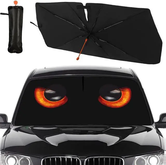 Main image of Car Windshield Sun Shade Umbrella, Black Eyes Windshield Sunshades with 360° Rotation Bendable Handle, Foldable Automotive Windshield Shades, Full Cover Sun Shade for Most Vehicles