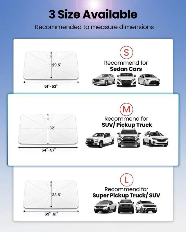 Alt view image 6 of 6 - REEVAA 2025 Car Windshield Sun Shade Umbrella [100% Sun Protection & Keep Cool] Protect Interior, 360° Flex Handle Sun Shield Sunshade, Medium (57" x 32") for Most Car