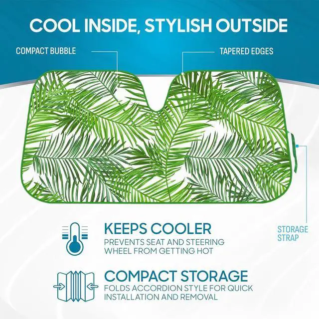 Alt view image 2 of 7 - BDK Tropical Leaves Auto Windshield Sun Shade for Car SUV Truck - Balmy Fern - Double Bubble Foil Jumbo Folding Accordion - AS-768