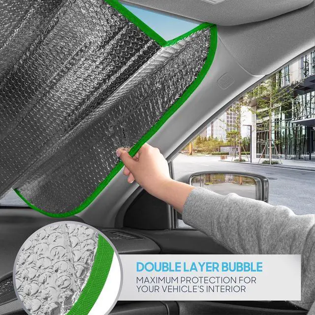 Alt view image 3 of 7 - BDK Tropical Leaves Auto Windshield Sun Shade for Car SUV Truck - Balmy Fern - Double Bubble Foil Jumbo Folding Accordion - AS-768