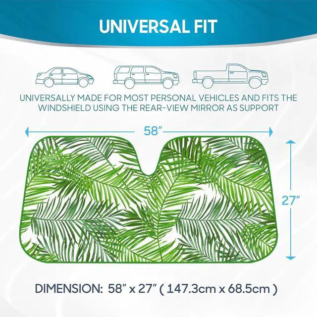 Alt view image 6 of 7 - BDK Tropical Leaves Auto Windshield Sun Shade for Car SUV Truck - Balmy Fern - Double Bubble Foil Jumbo Folding Accordion - AS-768