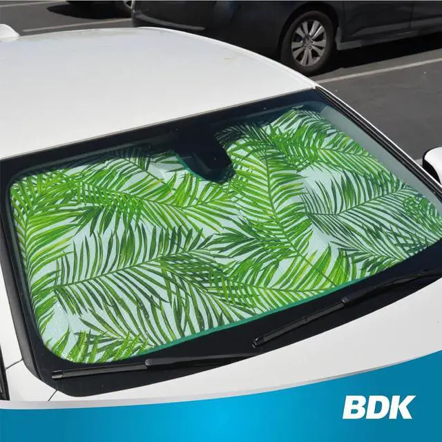 Alt view image 7 of 7 - BDK Tropical Leaves Auto Windshield Sun Shade for Car SUV Truck - Balmy Fern - Double Bubble Foil Jumbo Folding Accordion - AS-768