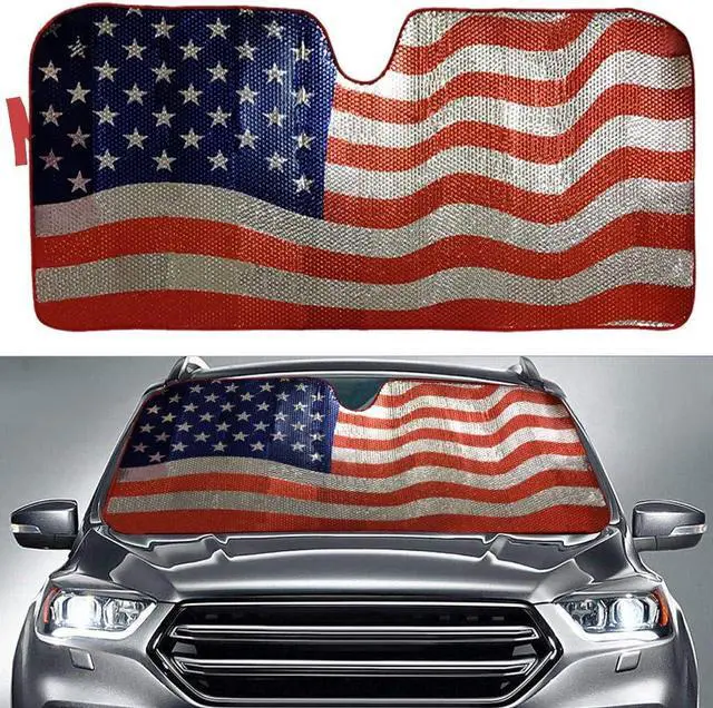Main image of Big Hippo Sun Shade, Windshield Sun Shade American Flag Sunshades Keep Vehicle Cool Protect Your Car from Sun Heat & Glare Best UV Ray Visor Protector(Size: 63"X 28.5")