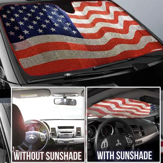 Alt view image 3 of 6 - Big Hippo Sun Shade, Windshield Sun Shade American Flag Sunshades Keep Vehicle Cool Protect Your Car from Sun Heat & Glare Best UV Ray Visor Protector(Size: 63"X 28.5")