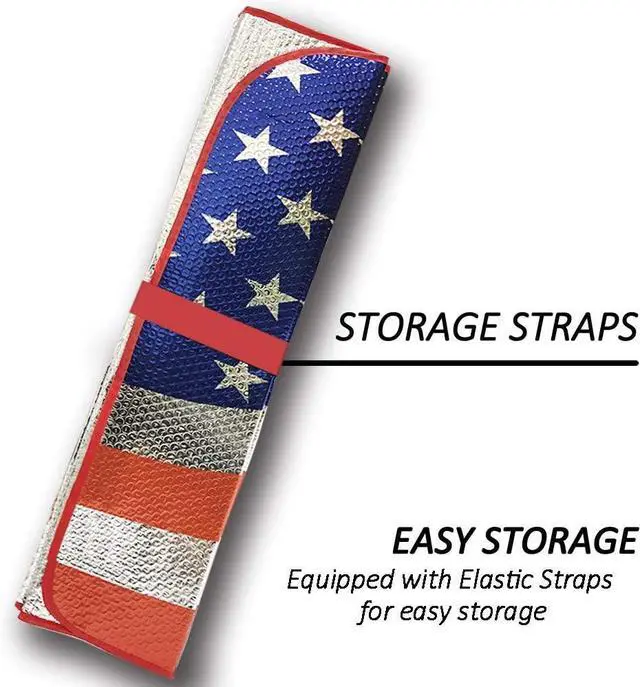 Alt view image 6 of 6 - Big Hippo Sun Shade, Windshield Sun Shade American Flag Sunshades Keep Vehicle Cool Protect Your Car from Sun Heat & Glare Best UV Ray Visor Protector(Size: 63"X 28.5")