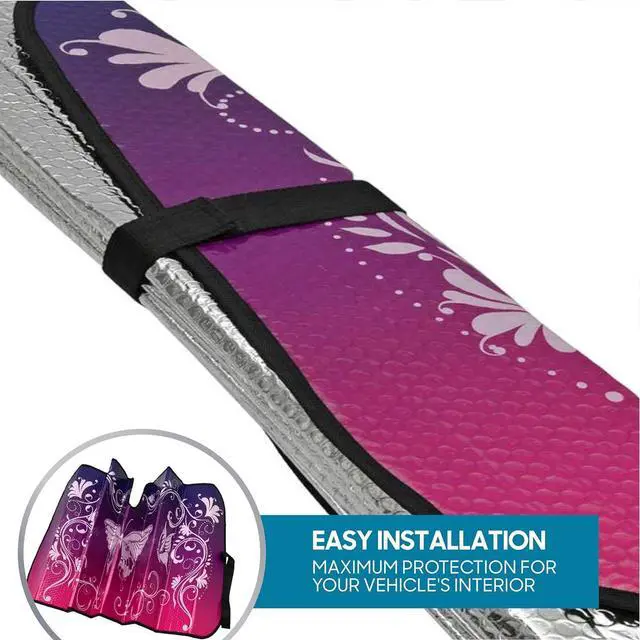 Alt view image 5 of 7 - BDK Pink Butterfly Front Windshield Sunshade Accordion Folding Style Auto Shade for Cars Trucks SUVs Vans Blocks UV Rays Sun Visor Protector Easy Setup Keeps Your Vehicle Cool 58" x 27"