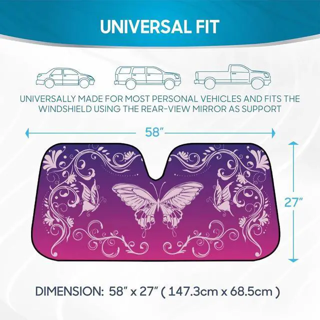 Alt view image 6 of 7 - BDK Pink Butterfly Front Windshield Sunshade Accordion Folding Style Auto Shade for Cars Trucks SUVs Vans Blocks UV Rays Sun Visor Protector Easy Setup Keeps Your Vehicle Cool 58" x 27"