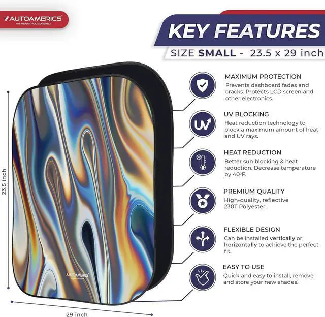 Alt view image 2 of 7 - Autoamerics 2-Piece Windshield Sun Shade - Chrome Liquid Foldable Car Front Window Sunshade for Most Cars SUV Truck Heat Blocker Visor Protector Blocks Max UV Rays and Keeps Your Vehicle Cool - Small