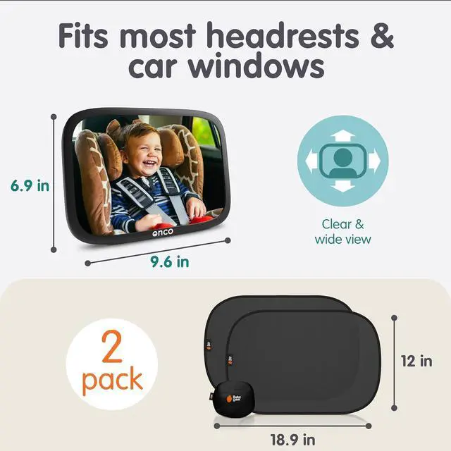 Alt view image 4 of 7 - Onco Baby Car Mirror & Car Window Shades Bundle (18.9 × 12) - UPF 50+ Window Shade, 100% Shatter-Proof Car Mirror for Baby, Universal Shades & Mirror
