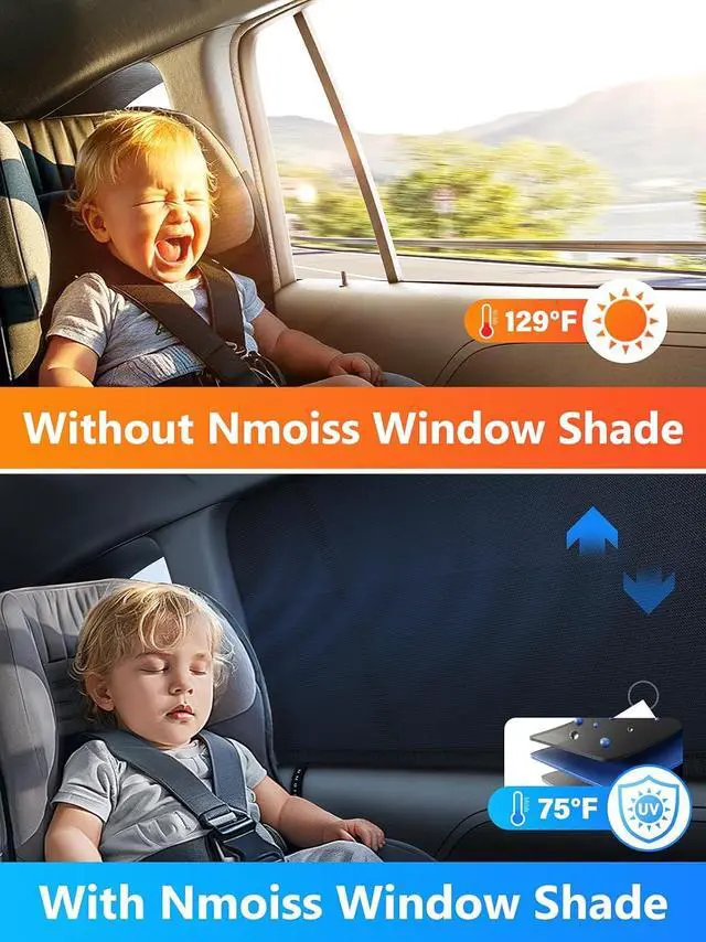Alt view image 2 of 7 - [2025 Upgraded] Car Window Shades for Baby[Ice Crystal Cooling Layer](2 Pack) UV-Blocker Cling Sun Shade 99% UV Protection Fit SUV/Sedan/Minivan | Roll Windows Down, Privacy Safe Large