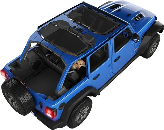 Main image of Alien Sunshade Jeep Wrangler JLU (2018-2023)  Front & Rear Mesh Sun Shade for Jeep JL Unlimited - Blocks UV, Wind, Noise - Bikini JLkini Top Cover for Sport, Sport S, Sahara, Rubicon (Black)