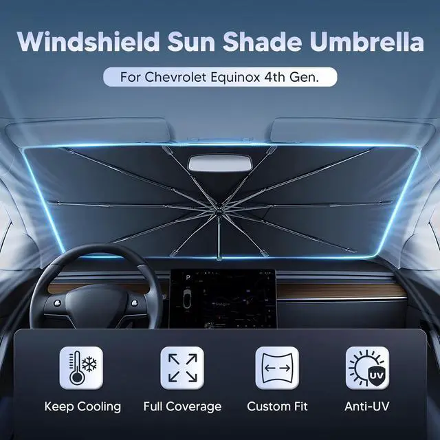 Alt view image 2 of 7 - Autorder Windshield Sun Shade Umbrella for 2025-2026 Chevy Chevrolet Equinox Accessories,Upgraded Ice Crystal Material,Easy Setup Umbrella Sunshade for Car Windshield,100% Sun Blocking